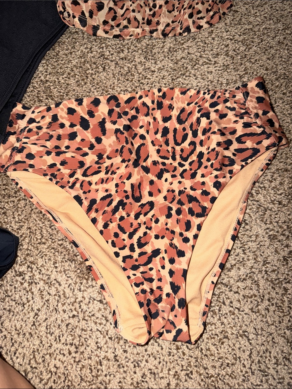 3 Piece Swimsuit - Black and Leopard Print - Picture 2 of 7